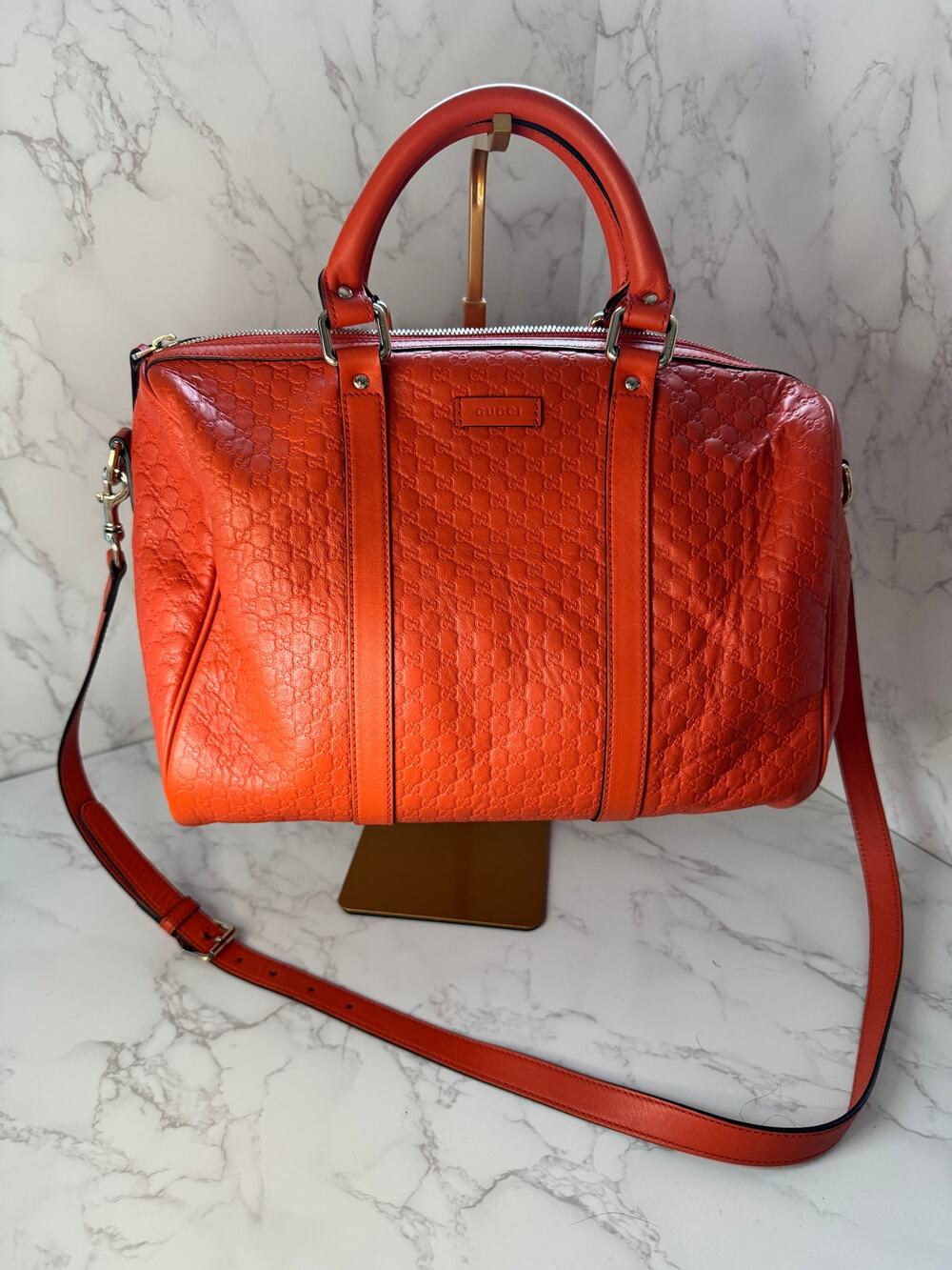 Gucci Microguccissima Boston Bag Orange Medium Size